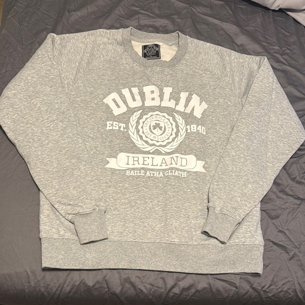 Gray and White Collegiate Crew Neck Sweatshirt